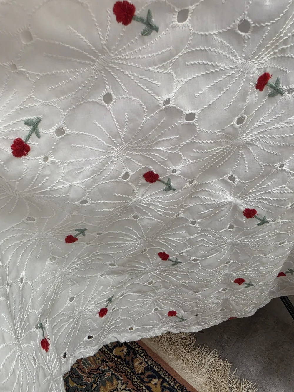 White Eyelet Midi Circle Dress with Cherry Embroidery - Picture 3 of 5
